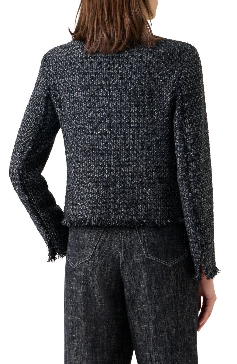 Akris punto Boxy Fringe Cotton Blend Tweed Jacket, Alternate, color, Black-Stone