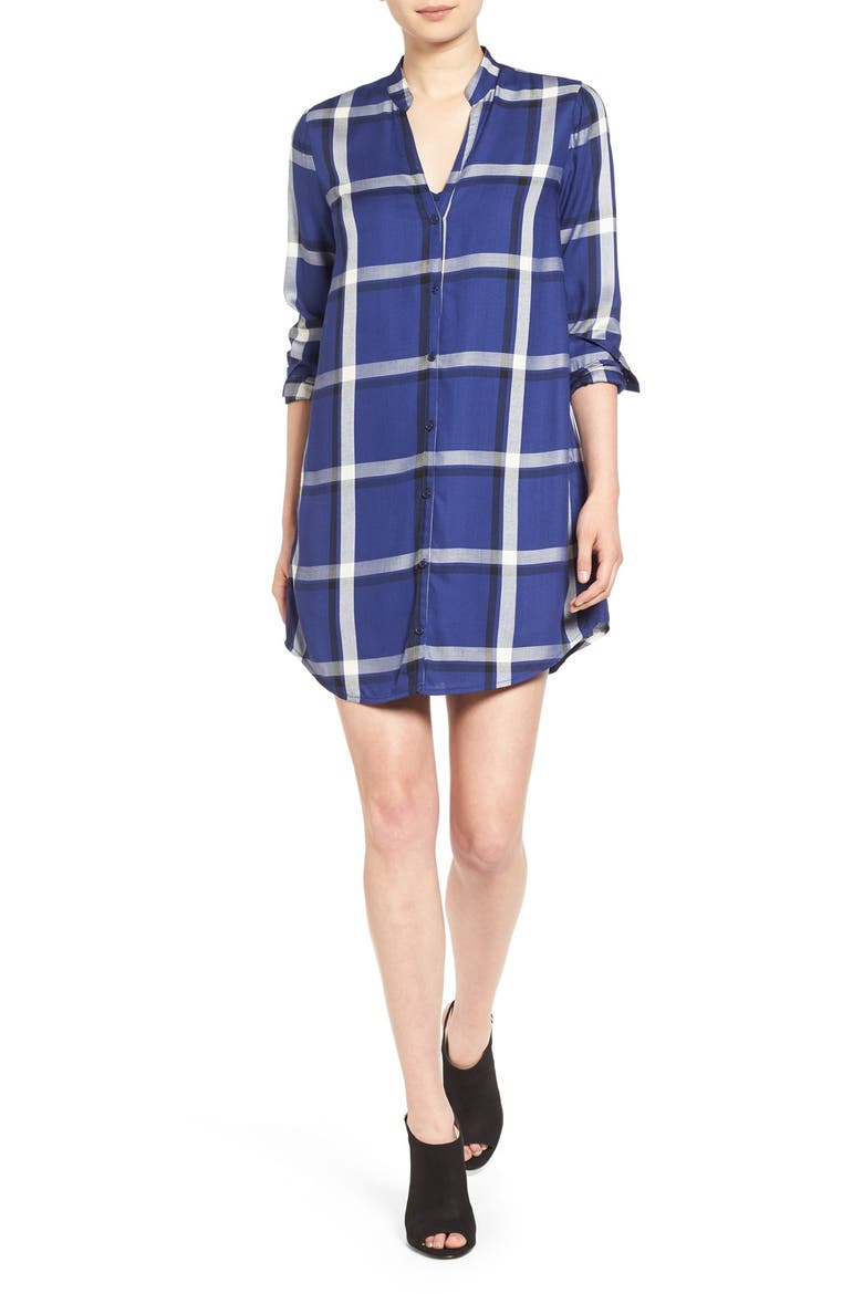 'Vevina' Plaid Shirtdress, Main, color, COBALT