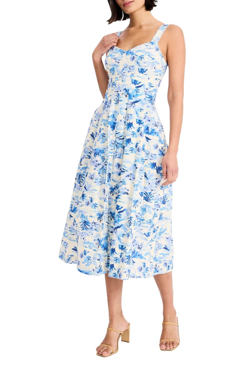 Sleeveless Linen Blend Midi Dress, Alternate, color, CREAM/ BLUE