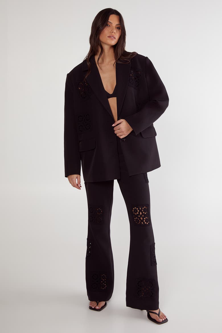 Tailored Crochet Insert Oversized Blazer, Alternate, color, Black