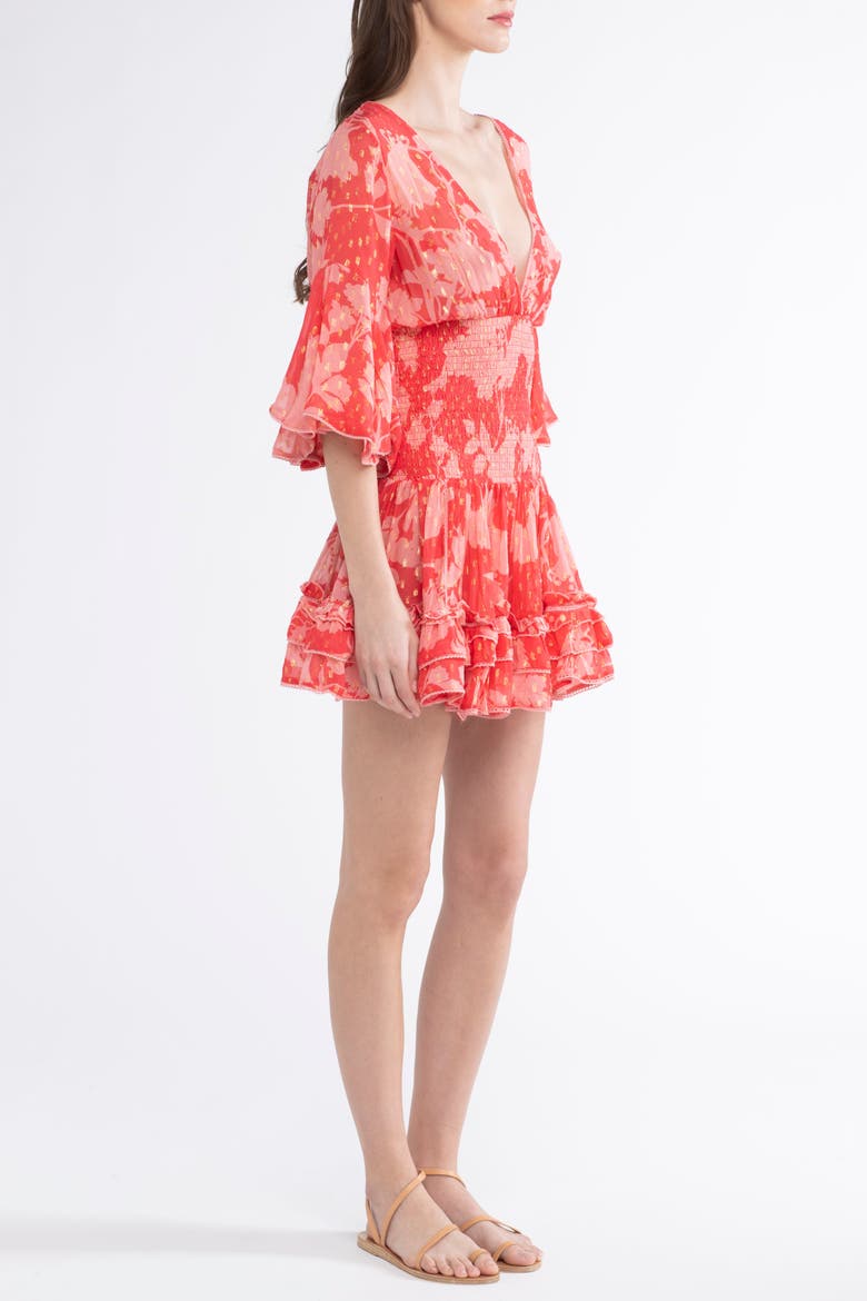 Jenina Cover-Up Flower Mini Dress, Alternate, color, Red