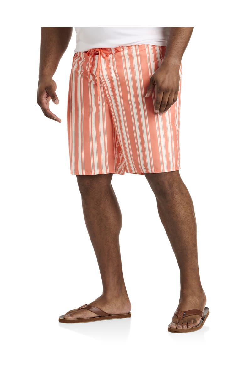 True Nation by DXL Big & Tall Cabana Stripe Swim Trunks, Main, color, Orange