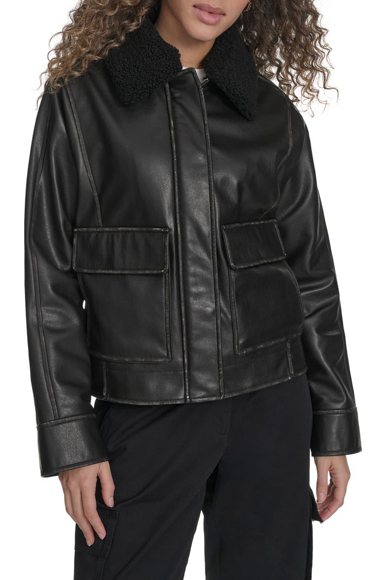 Levi's<sup>®</sup> Faux Leather Aviator Jacket with High Pile Fleece Collar, Main, color, Black/ Black