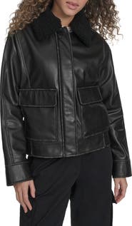 Levi's Faux Leather Aviator Jacket with High Pile Fleece Collar
