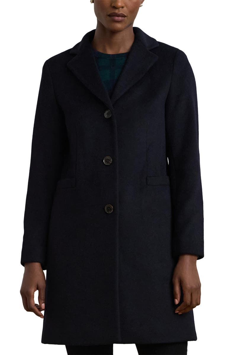 Lauren Ralph Lauren Plaid Wool Blend Reefer Coat, Alternate, color, Regal Navy
