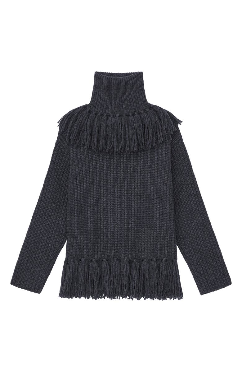 Lafayette 148 New York Fringe Detail Cashmere Turtleneck Sweater, Alternate, color,