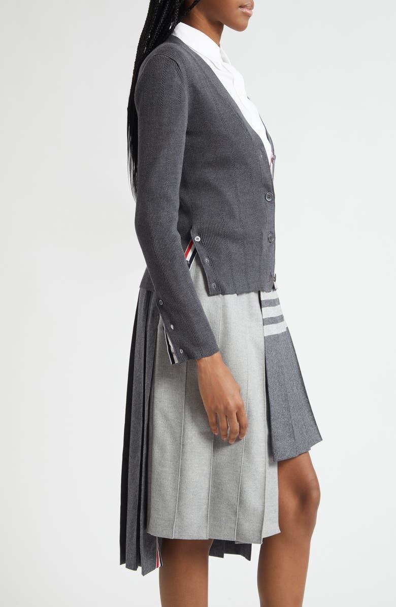 Thom Browne Pointelle Stitch Wool & Silk Cardigan, Alternate, color, Medium Grey