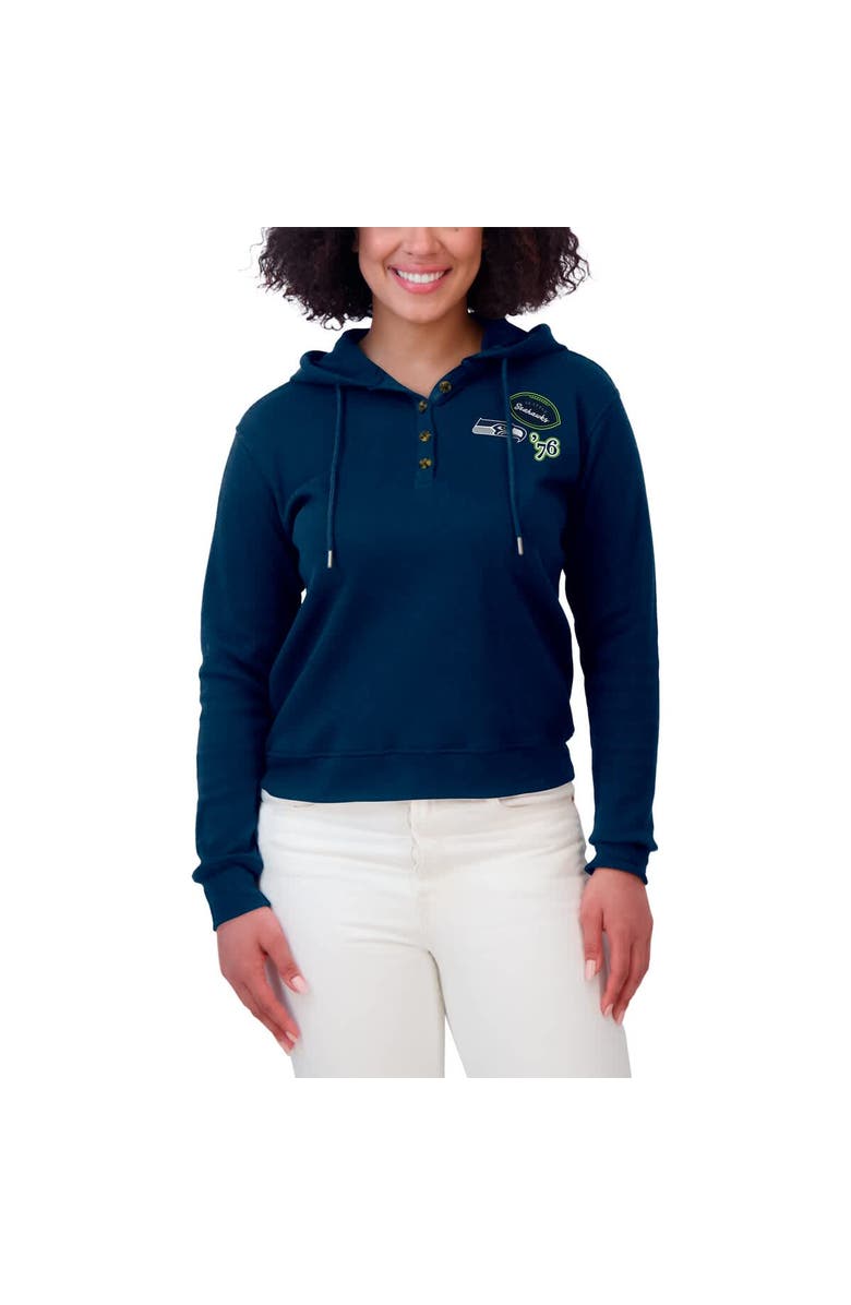 WEAR by Erin Andrews Women's WEAR by Erin Andrews  College Navy Seattle Seahawks Waffle Hoodie Pullover Top, Alternate, color, College Navy