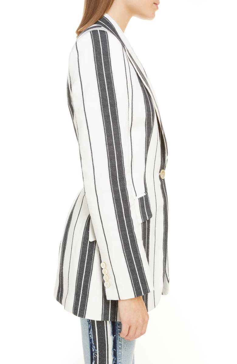 McQueen Alexander McQueen Stripe Linen & Cotton Blazer, Alternate, color,