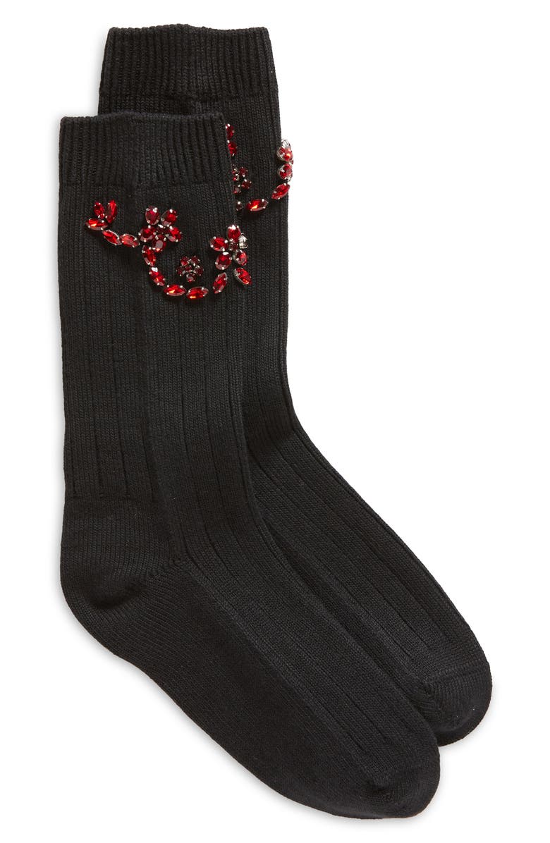 Simone Rocha Crystal Embellished Rib Ankle Socks, Main, color, 