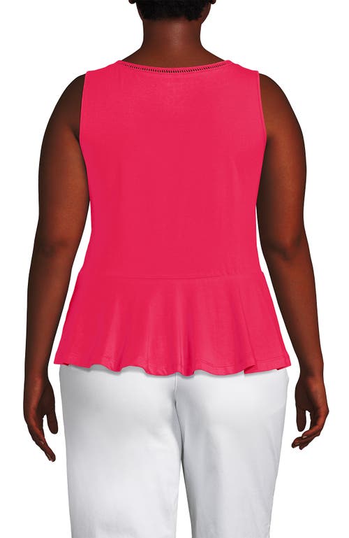 Lands' End Regular Size Sleeveless Lwcm Lattice Peplum Vneck Top In Berry Rouge