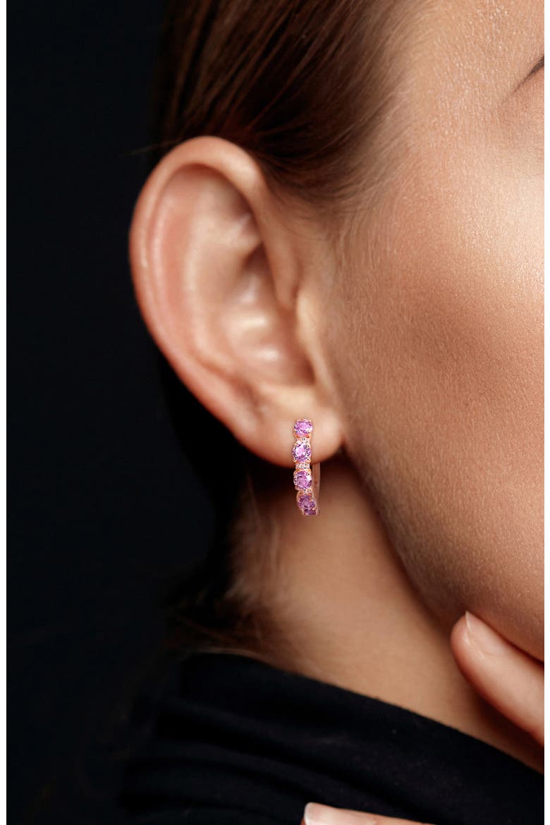 Amethyst & White Topaz Hoop Earrings, Alternate, color, PURPLE