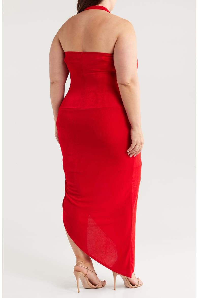 Cowl Neck Asymmetric Hem Stretch Dress, Alternate, color, RED