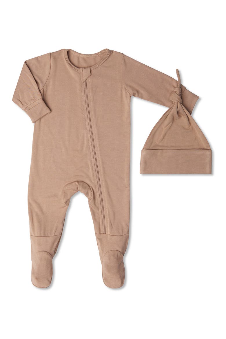Jersey Long Sleeve Footie & Hat Set, Main, color, LATTE