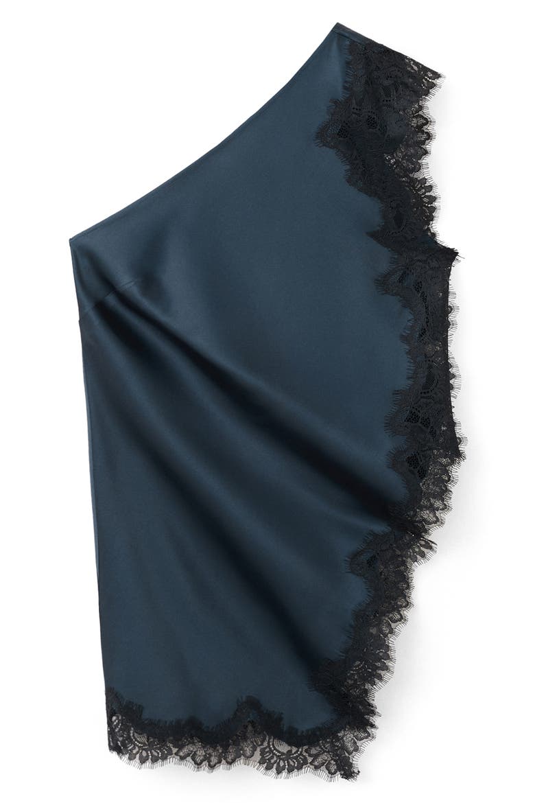Lace One-Shoulder Satin Top, Alternate, color, BLUE