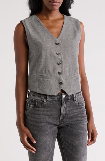 Democracy Crop Button-up Vest In Gray