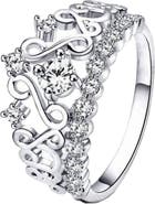 DLORIA Princess Crown Ring with Cubic Zirconia Stones