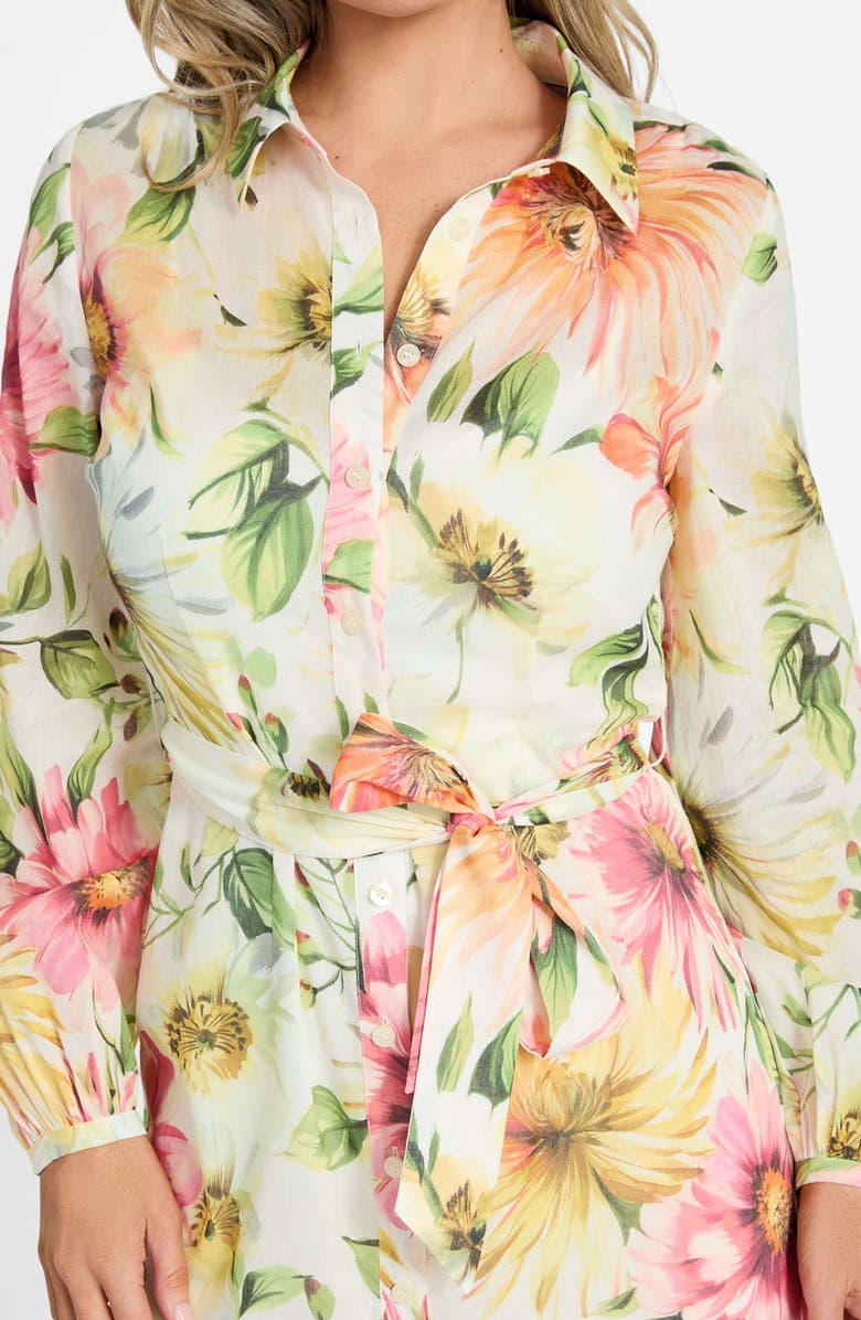 GUESS Faith Floral Print Tie Waist Shirtdress, Alternate, color, Painted Daisies Print