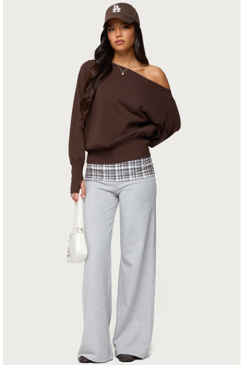 Kimmy Plaid Foldover Pants, Alternate, color, GRAY