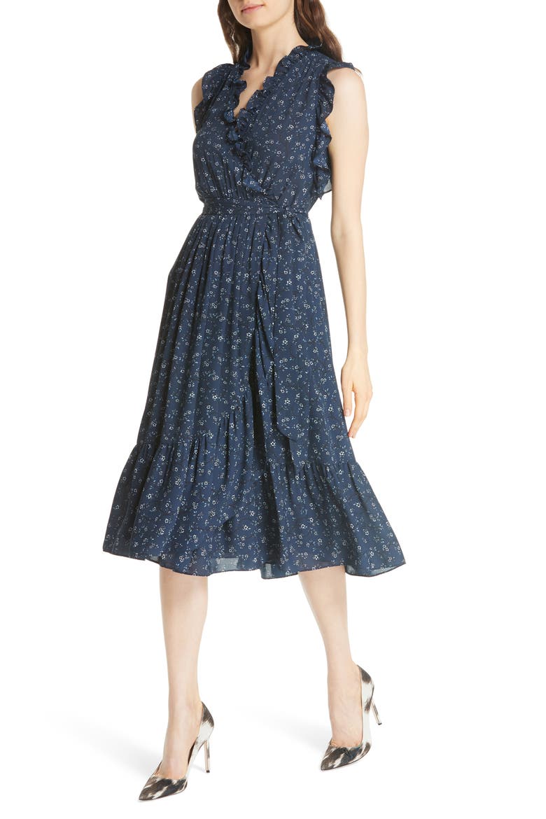 kate spade new york wild roses ruffled wrap dress, Alternate, color, ADRIATIC BLUE