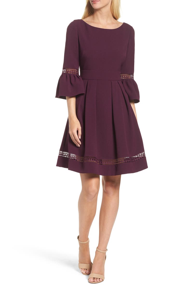 Eliza J Bell Sleeve Lace Inset Fit & Flare Dress, Alternate, color,