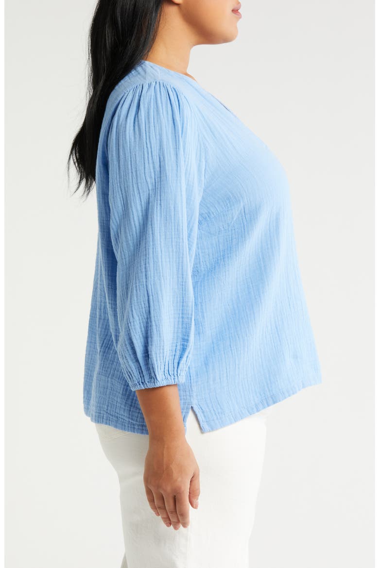 Long Sleeve Cotton Gauze Popover Top, Alternate, color, BLUE CORNFLOWER