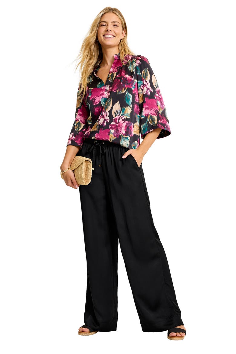 Satin Drawstring Wide Leg Pants, Alternate, color, BLACK