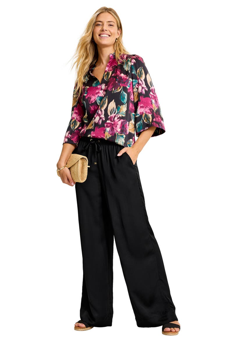 Tommy Bahama Satin Drawstring Wide Leg Pants, Alternate, color, Black