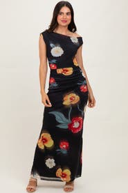 PinkBlush Mesh Floral One Shoulder Maxi Dress