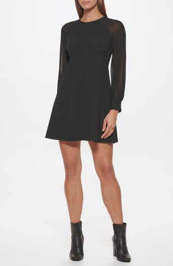 Calvin Klein Sheer Long Sleeve A-Line Dress