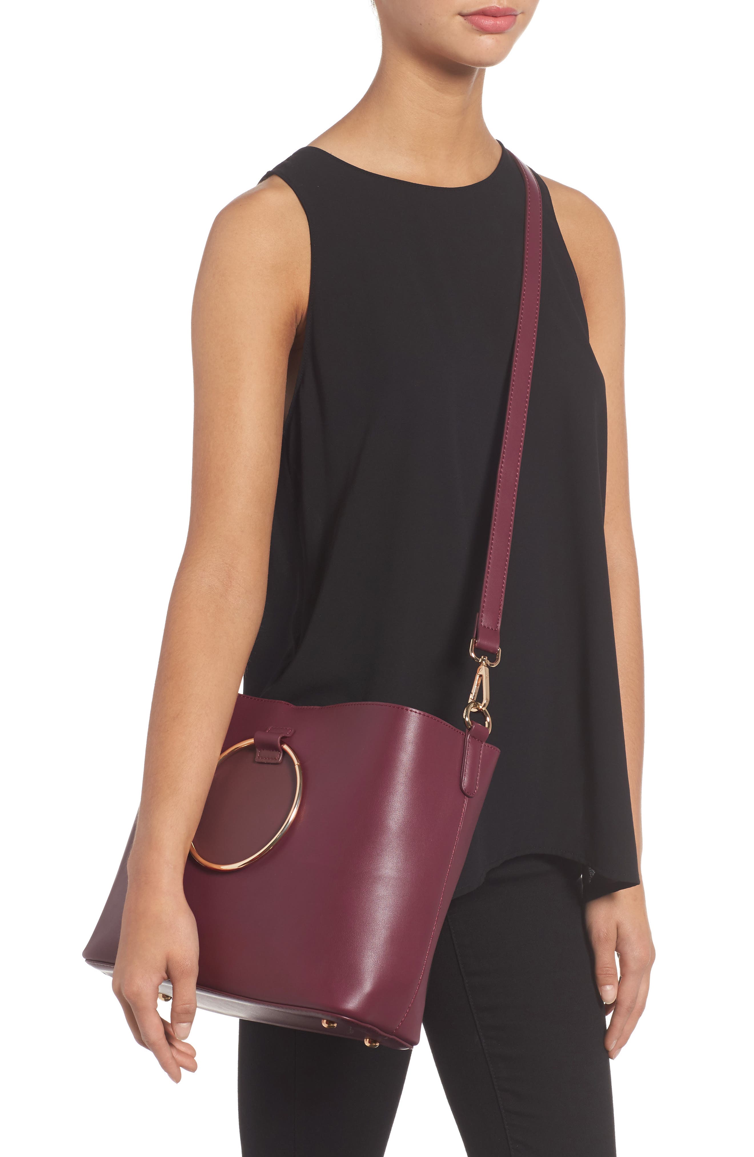 Metal Handle Faux Leather Crossbody Bag, Alternate, color, BLUSH