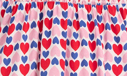Mini Boden Kids' Heart Print Twirly Smocked Long Sleeve Cotton Dress In Pink