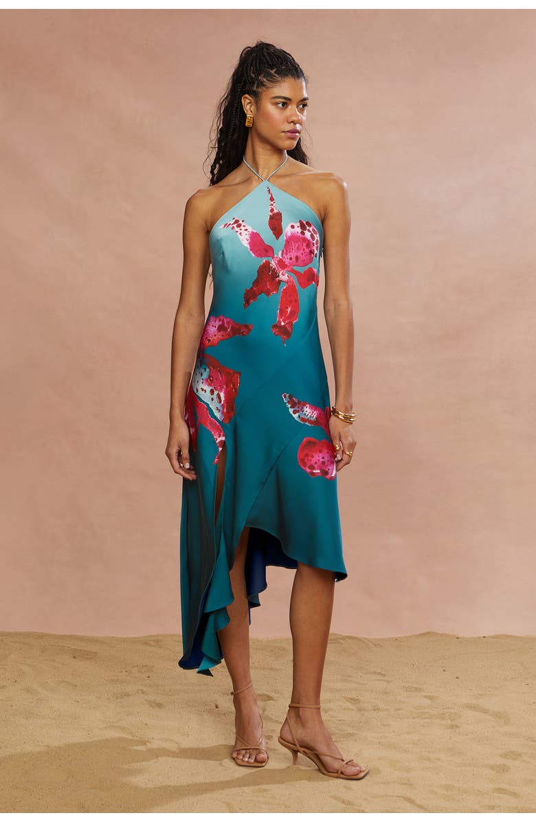 AMUR Alohi Placed Print Dress, Main, color, Blue Speckled Iris