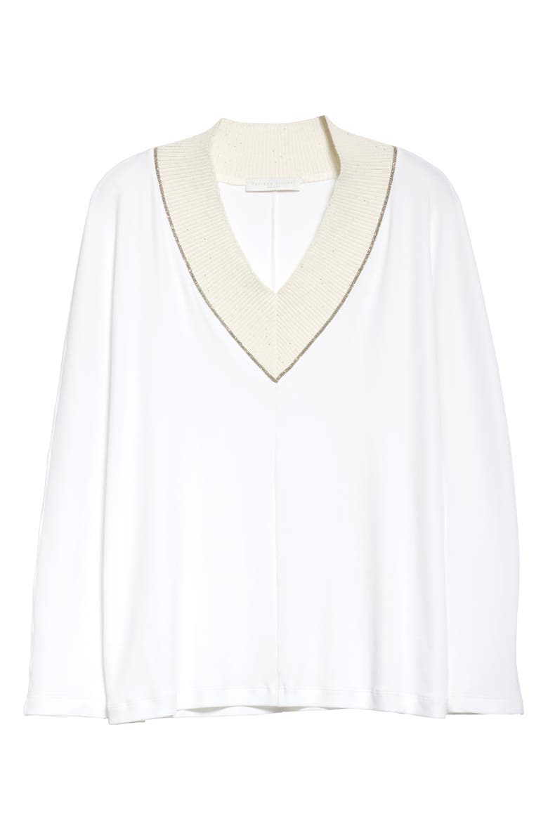 Fabiana Filippi Bead Trim V-Neck Cotton Blend Sweater, Alternate, color,