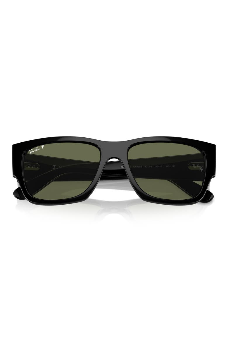 Carlos 56mm Polarized Rectangle Sunglasses, Alternate, color, BLACK