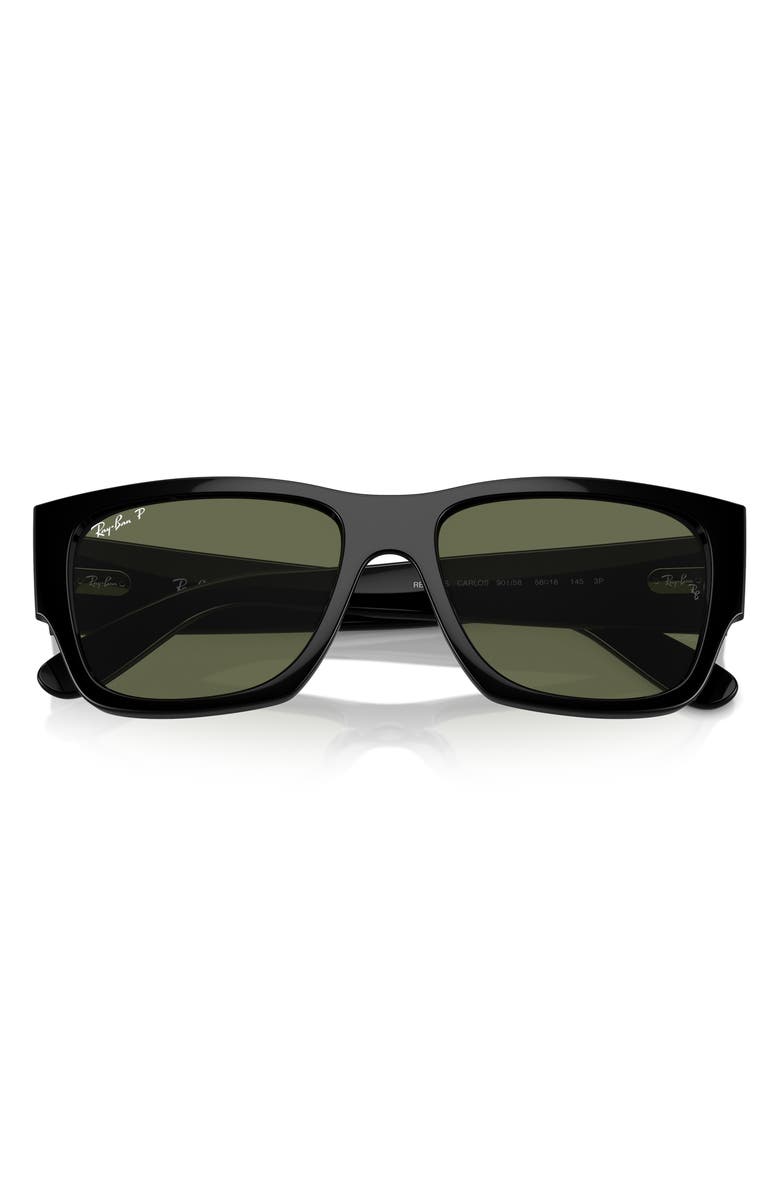 Ray-Ban Carlos 56mm Polarized Rectangle Sunglasses, Alternate, color, Black