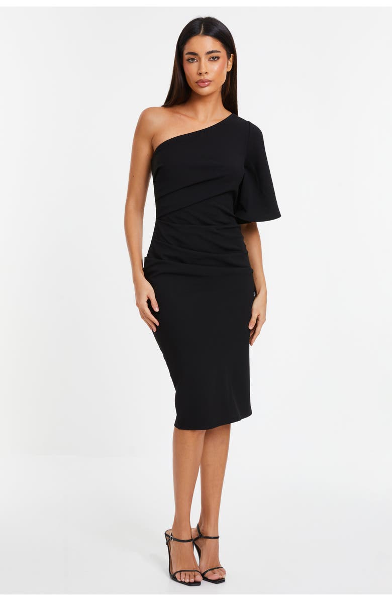 QUIZ Scuba Crepe One Shoulder Midi Dress, Main, color, Black