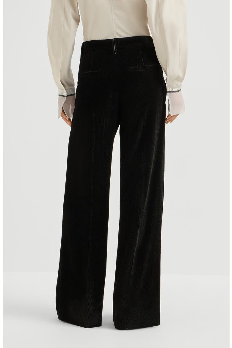 Sparkling corduroy loose pleated trousers with monili, Alternate, color, Black