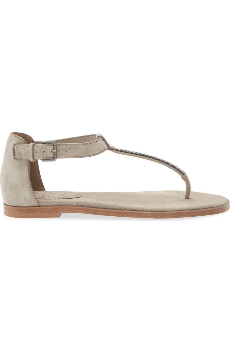 Brunello Cucinelli Monili T-Strap Suede Sandal, Alternate, color, C5859 Ice