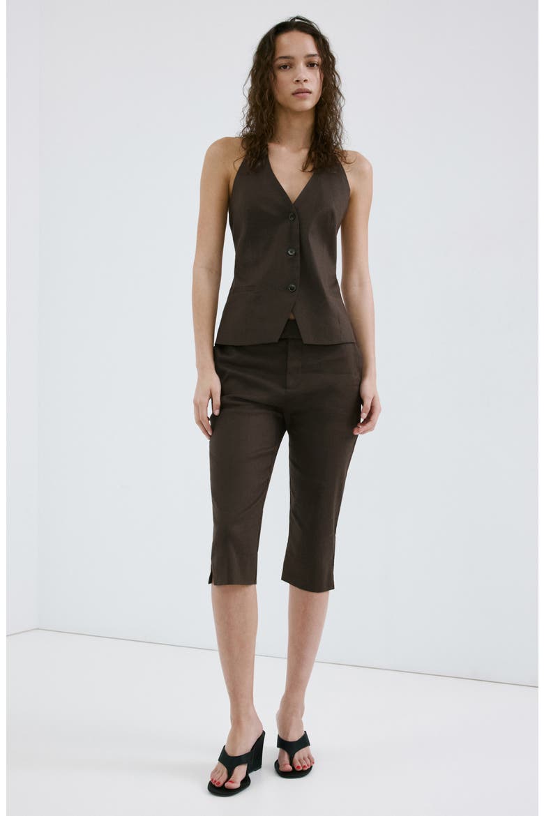 Halter Stretch Linen & Cotton Vest, Alternate, color, CHOCOLATE