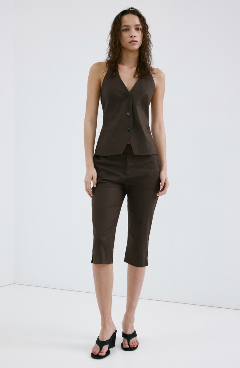 MANGO Halter Stretch Linen & Cotton Vest, Alternate, color, Chocolate