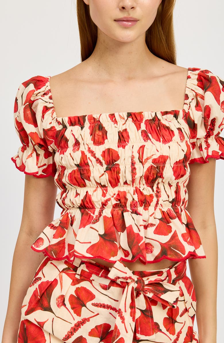 En Saison Josie Smocked Puff Sleeve Crop Top, Alternate, color, 