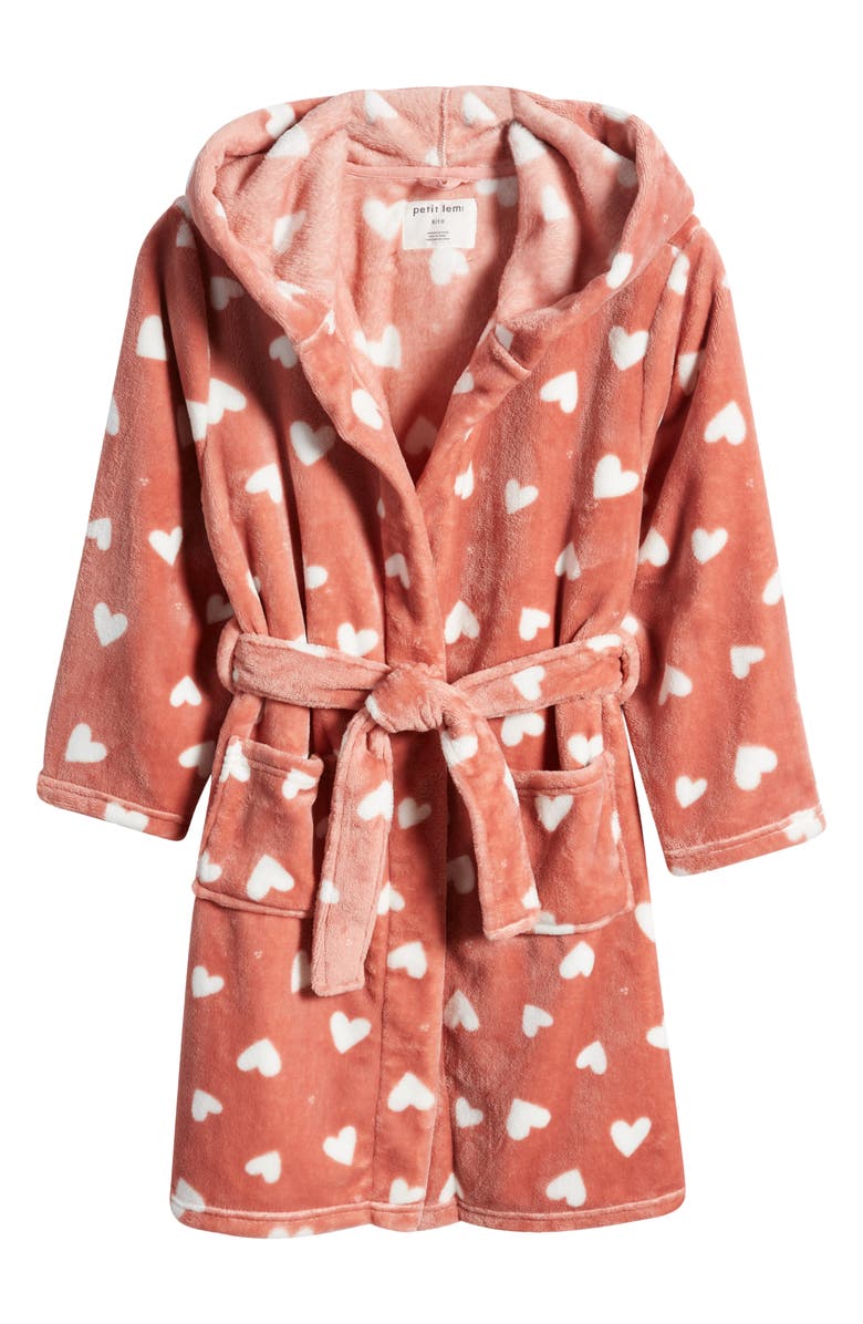 Petit Lem Kids' Heart Print Fitted Recycled Polyester Hooded Robe, Main, color, 