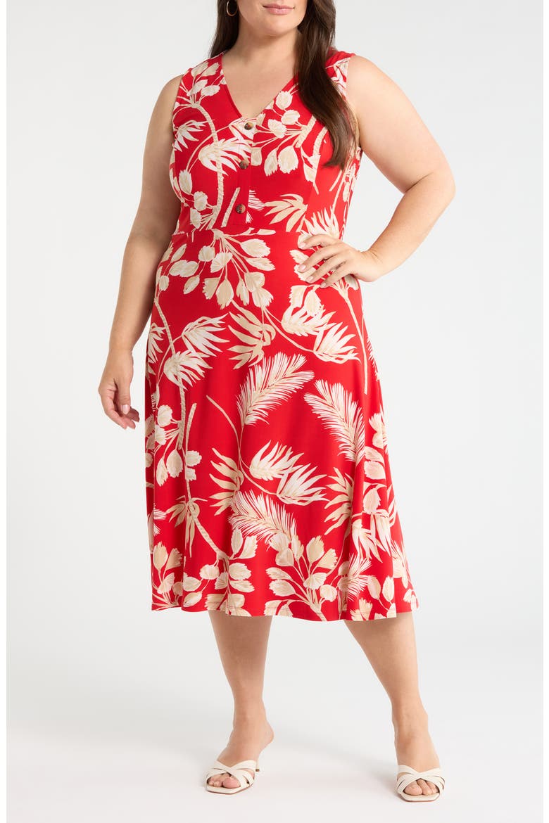 Tropical Floral Print Sleeveless Midi Dress, Main, color, BEGONIA RED MLT