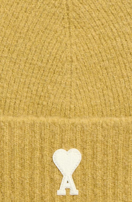 Ami Alexandre Mattiussi Ami Paris Ami De Coeur Appliqué Mohair Blend Cuffed Beanie In Yellow