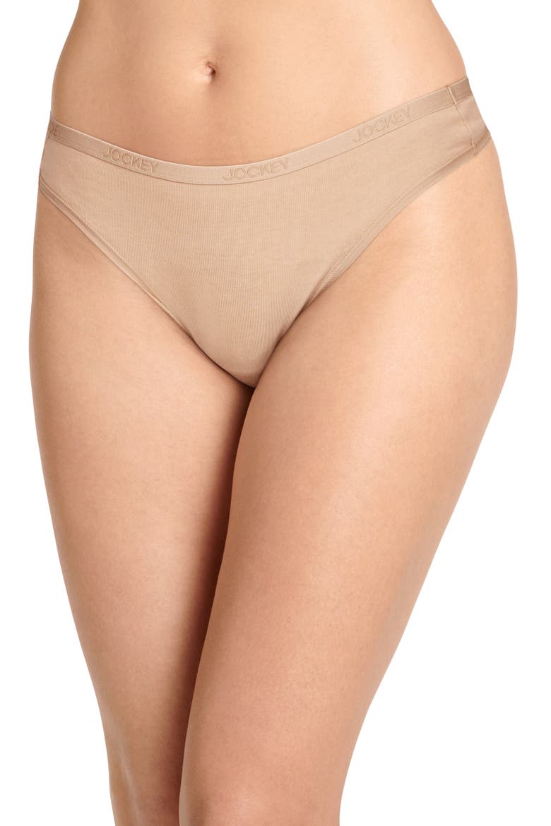 Womens Organic Cotton Stretch Thong - 3 Pack, Alternate, color, Ivory/Light/Almond