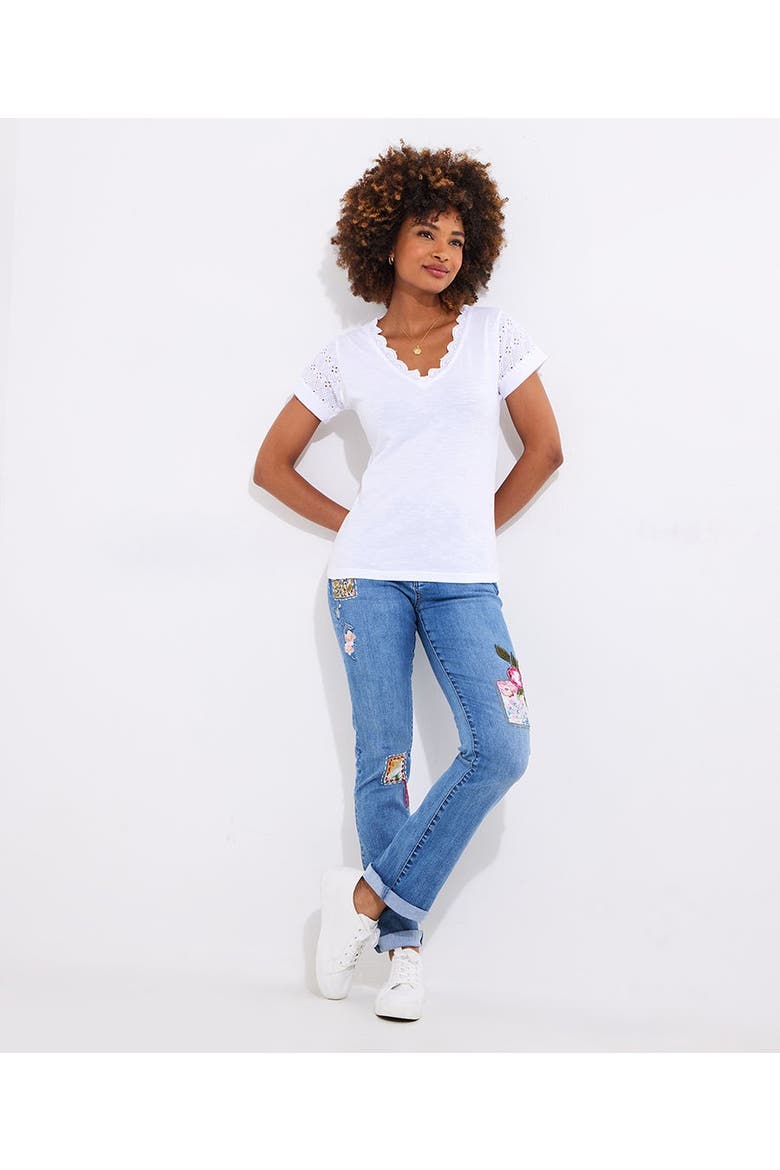 V-Neck Eyelet Tee, Alternate, color, WHITE