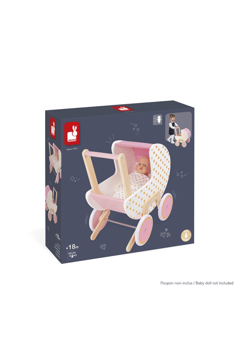 Janod Candy Chic Pram for Baby Doll, Alternate, color, Pink