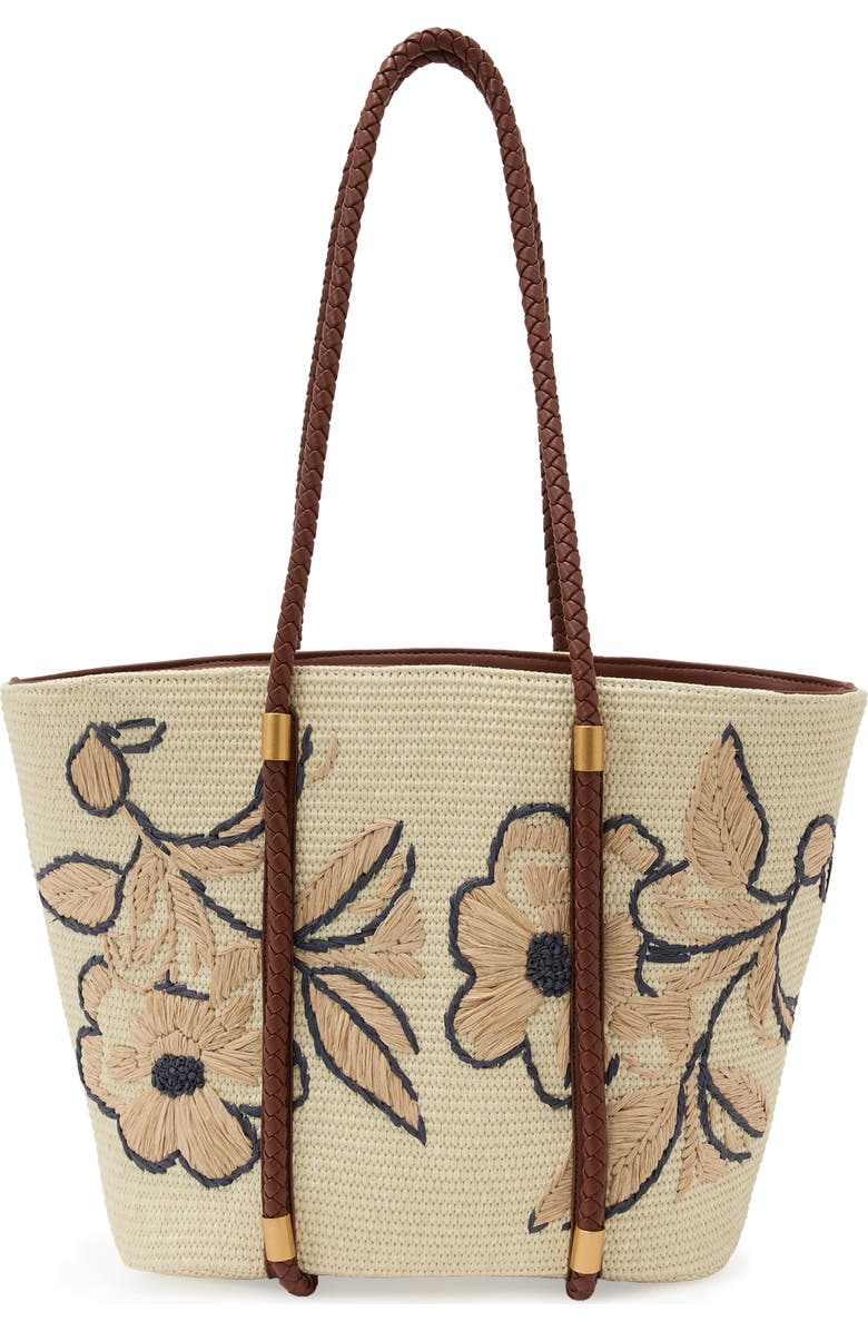 Reiss Rae Embroidered Straw Tote, Main, color, Natural