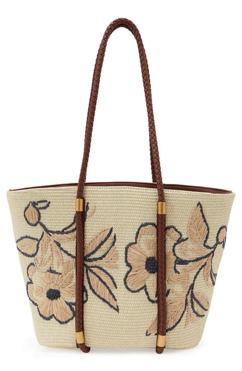 Rae Embroidered Straw Tote